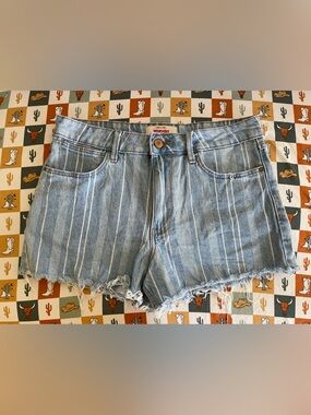 Wrangler Light Blue & White Striped Denim Cutoff Shorts